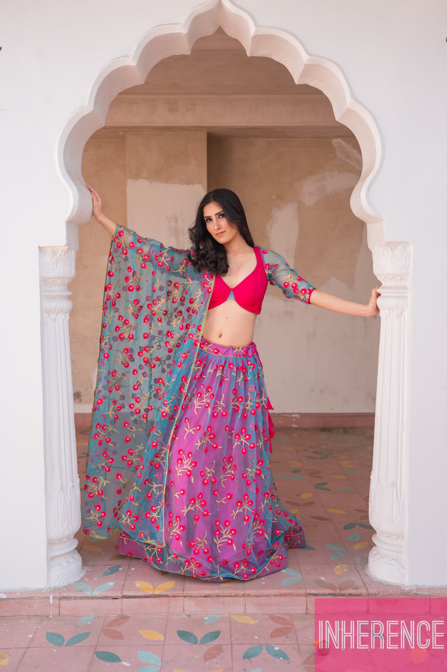 Blue Pink Contrast lehenga