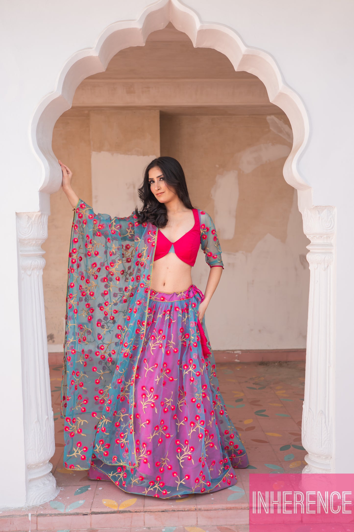 Blue Pink Contrast lehenga