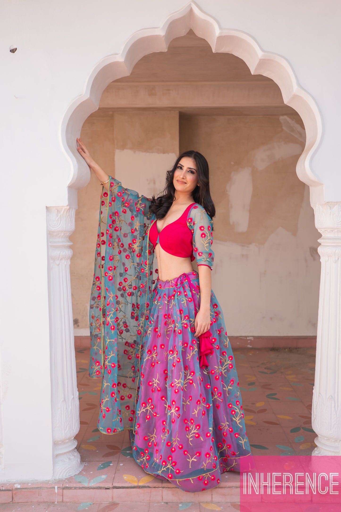 Blue Pink Contrast lehenga