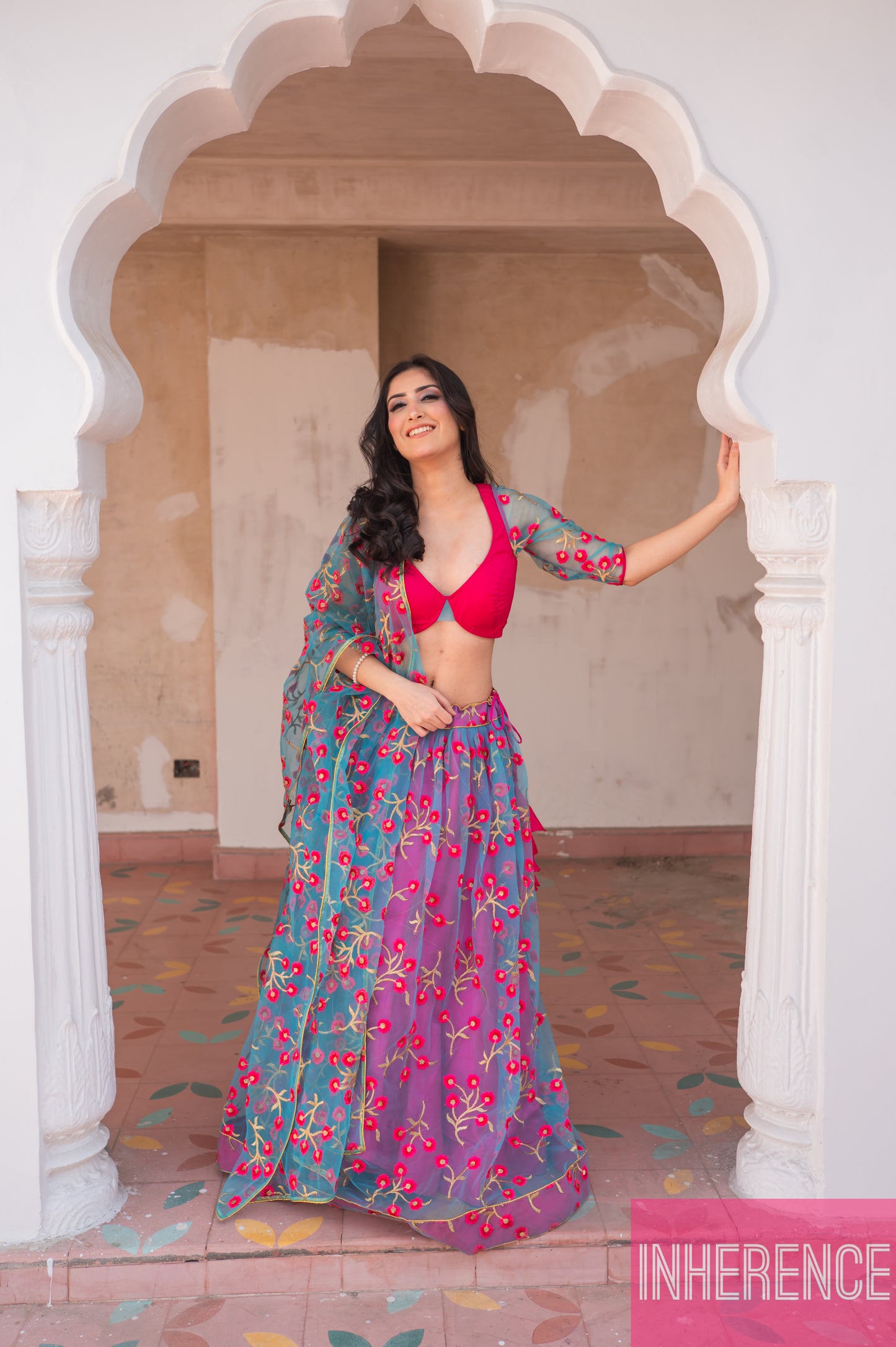 Blue Pink Contrast lehenga