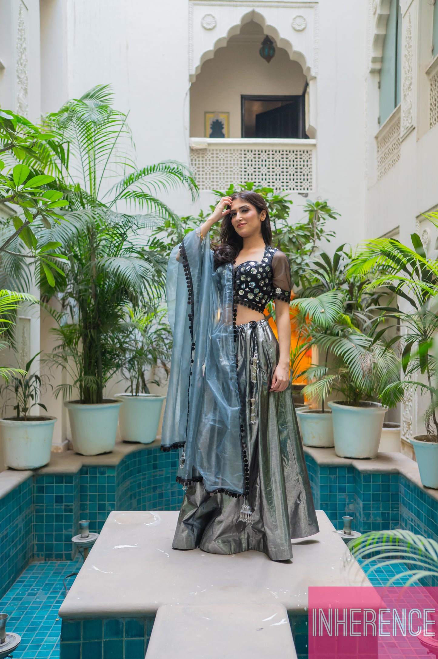 Black Shimmer Lehenga (full blouse)