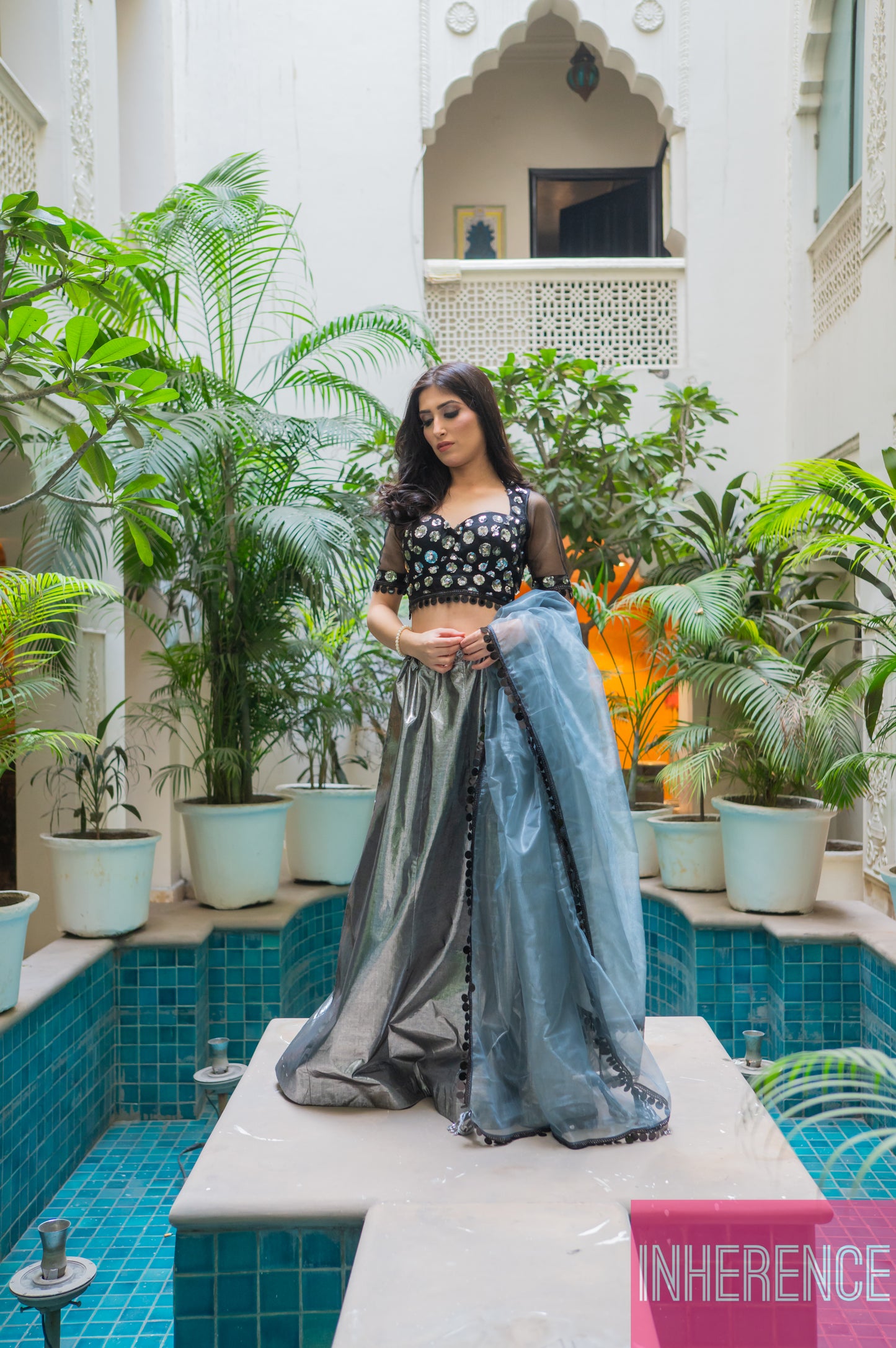 Black Shimmer Lehenga (full blouse)