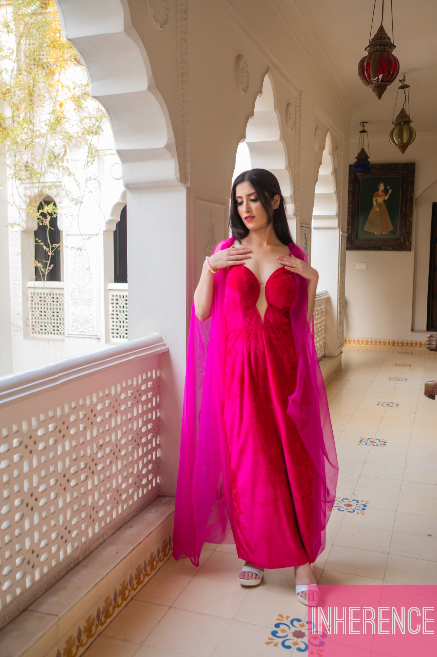 Pink Velvet Dress with removable sleeves