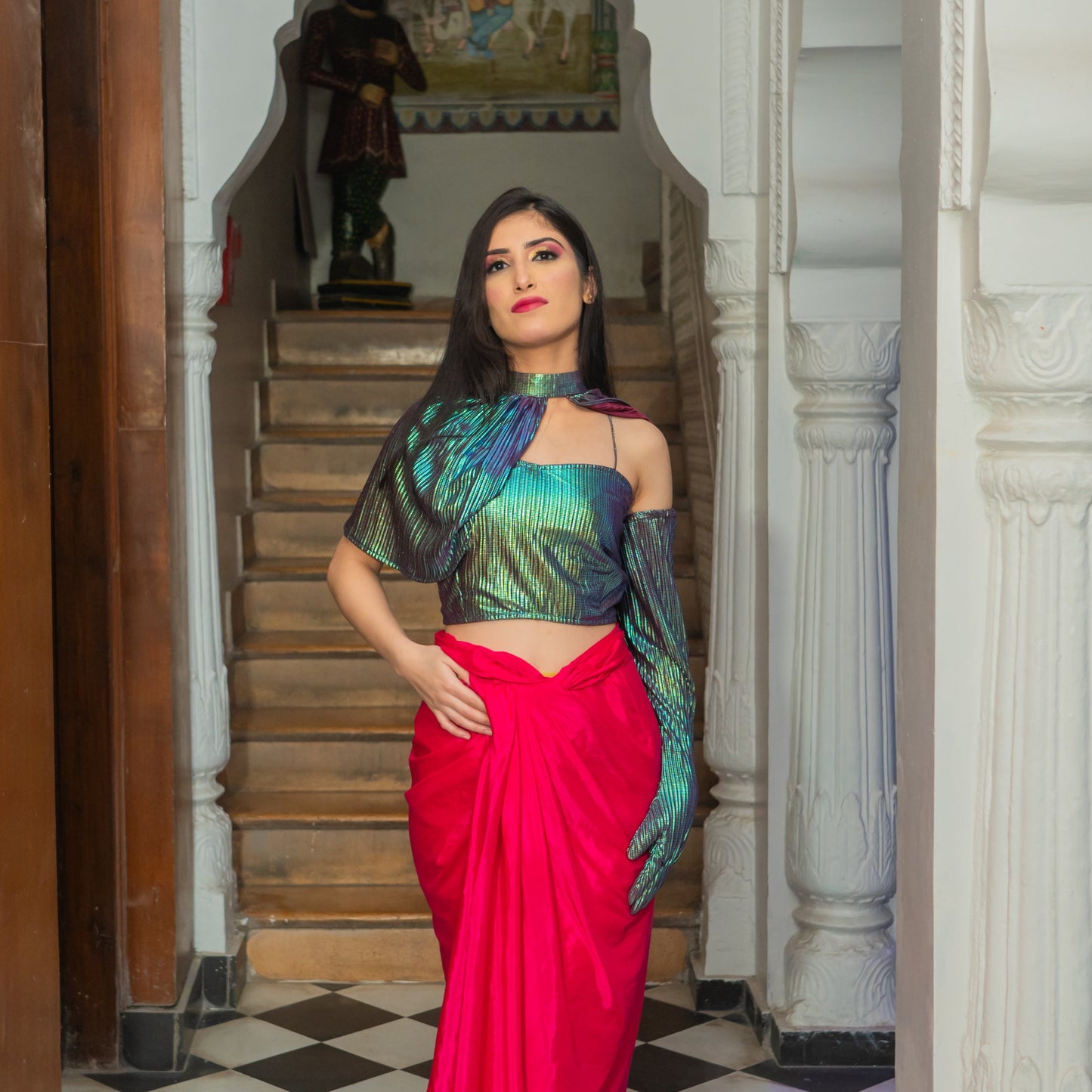 Rainbow Tube Top with detachable sleeve & stylised Cape