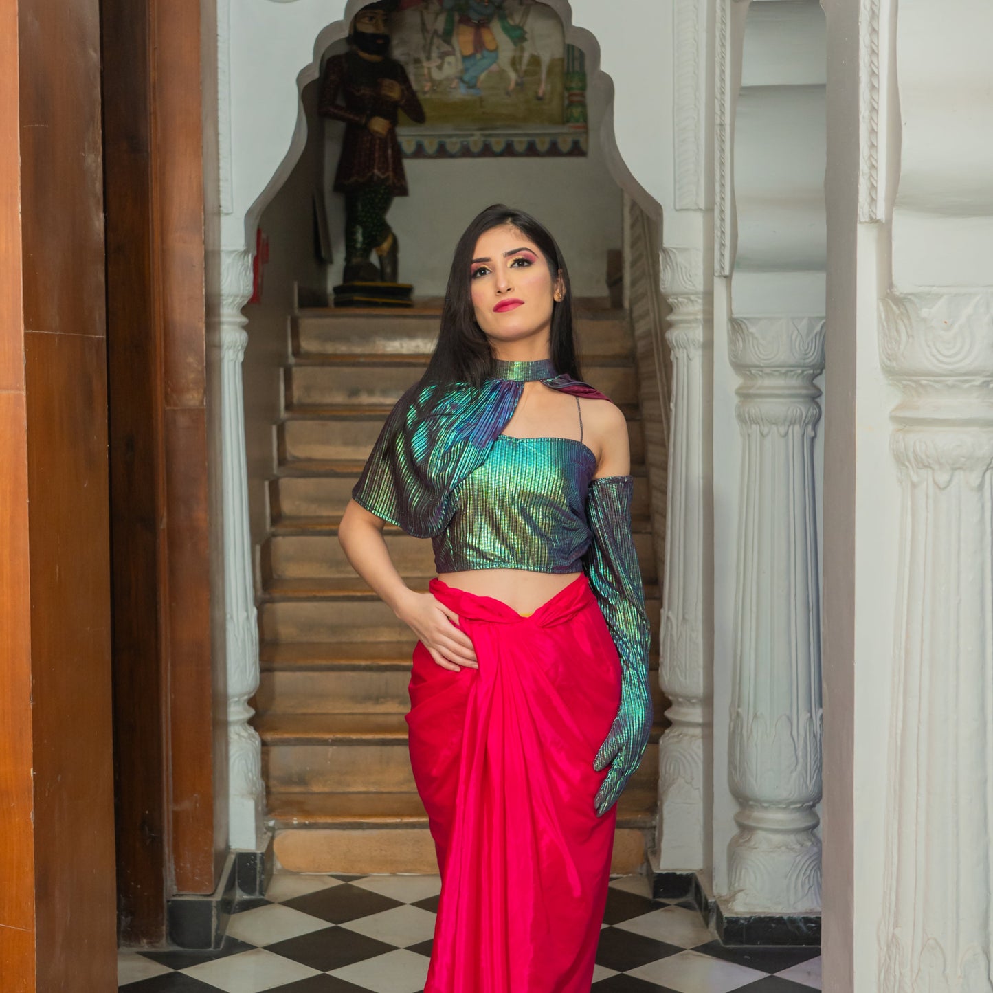 Rainbow Tube Top with detachable sleeve & stylised Cape