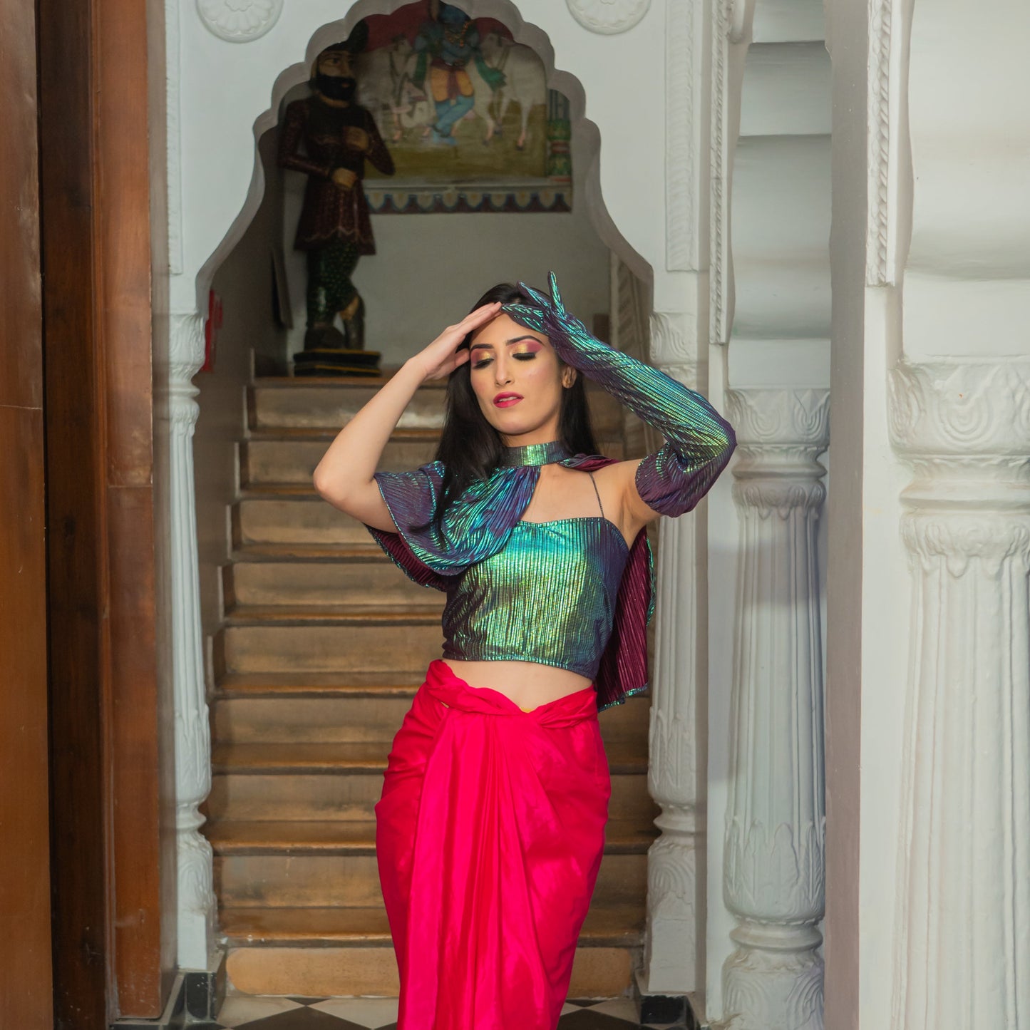 Rainbow Tube Top with detachable sleeve & stylised Cape