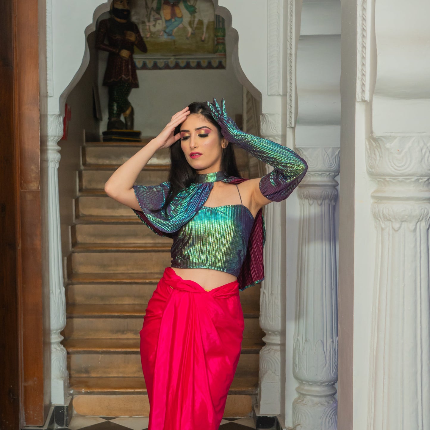 Rainbow Tube Top with detachable sleeve & stylised Cape