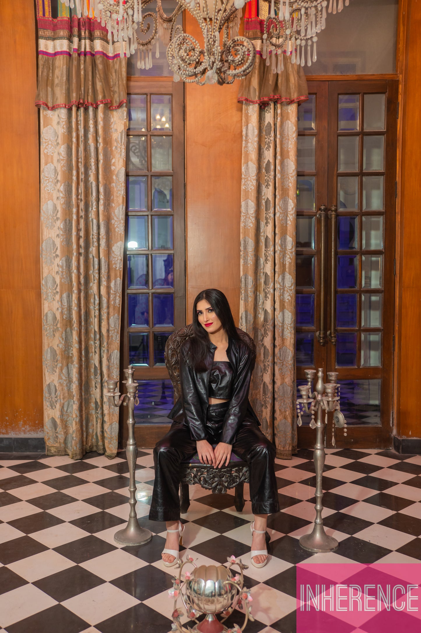 Black leather Pant with Peplum Jacket