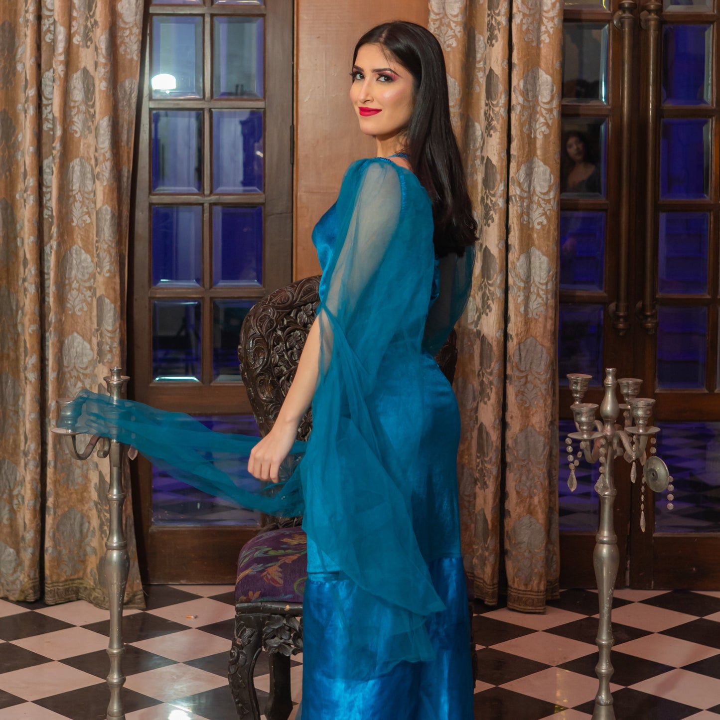 Blue Net Full length sleeve with slit