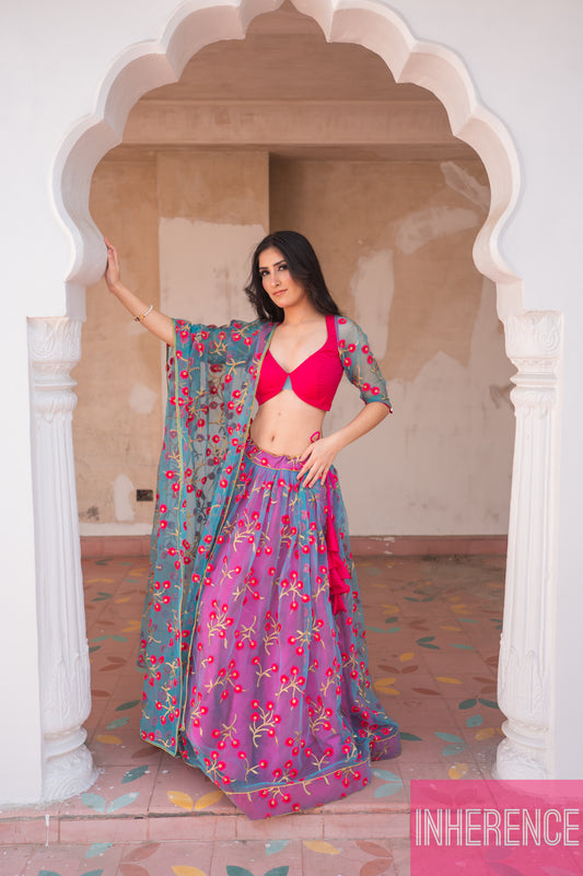 Blue Pink Contrast lehenga