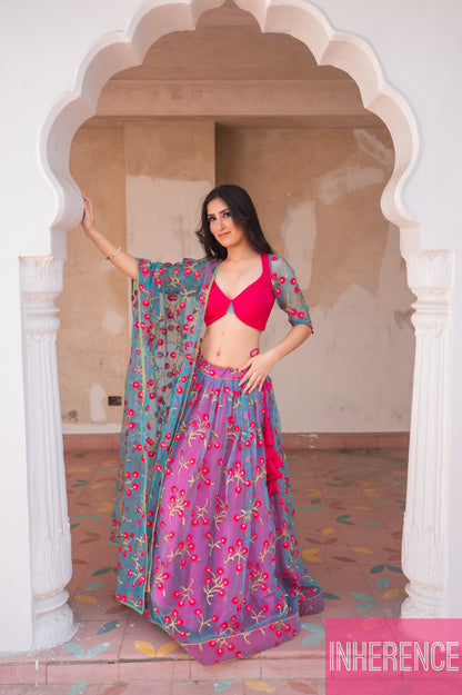 Blue Pink Contrast lehenga