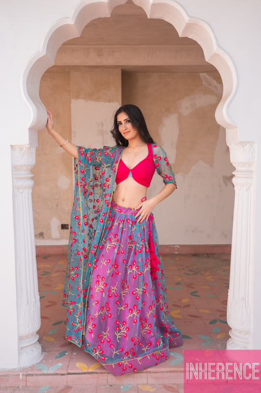 Blue Pink Contrast lehenga