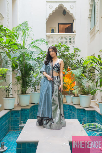 Black diwali Lehenga Shimmer (cut blouse)