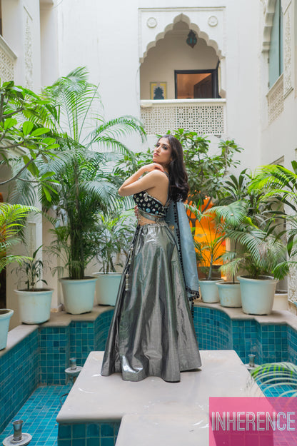 Black diwali Lehenga Shimmer (cut blouse)