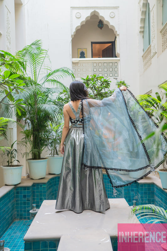 Black diwali Lehenga Shimmer (cut blouse)