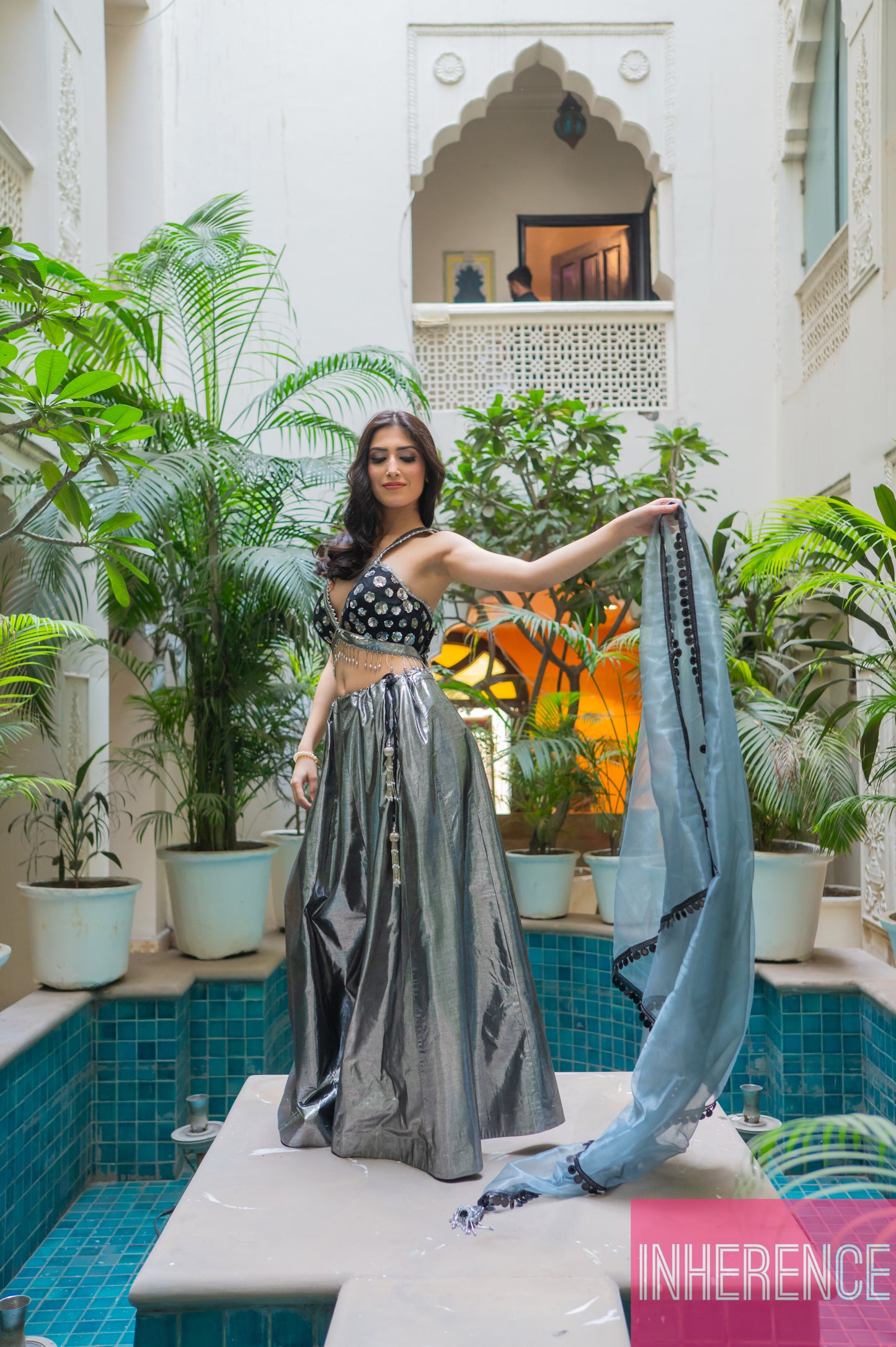 Black diwali Lehenga Shimmer (cut blouse)