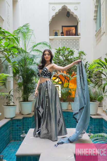 Black diwali Lehenga Shimmer (cut blouse)