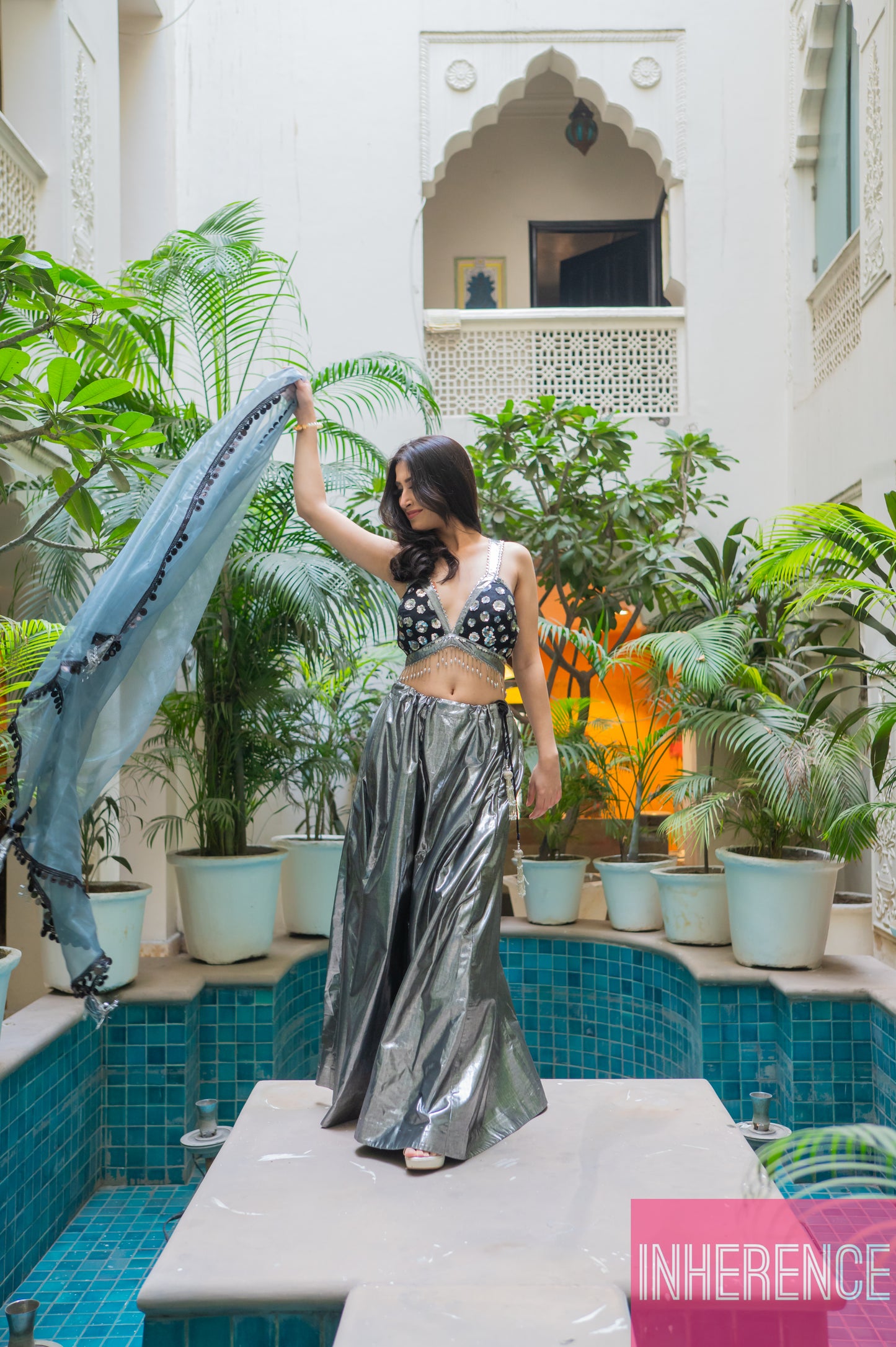 Black diwali Lehenga Shimmer (cut blouse)