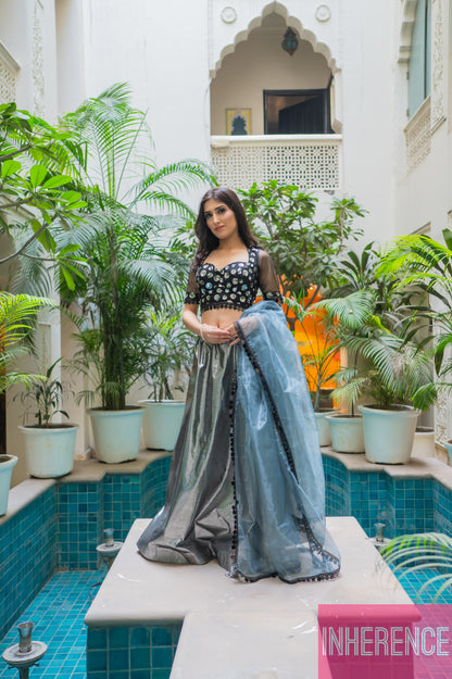 Black Shimmer Lehenga (full blouse)