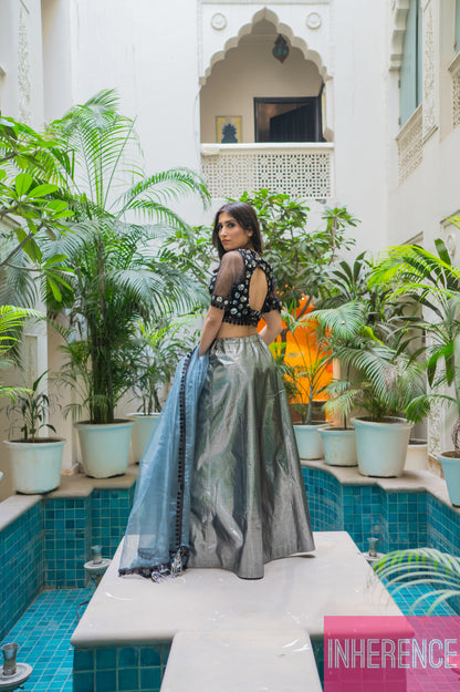 Black Shimmer Lehenga (full blouse)