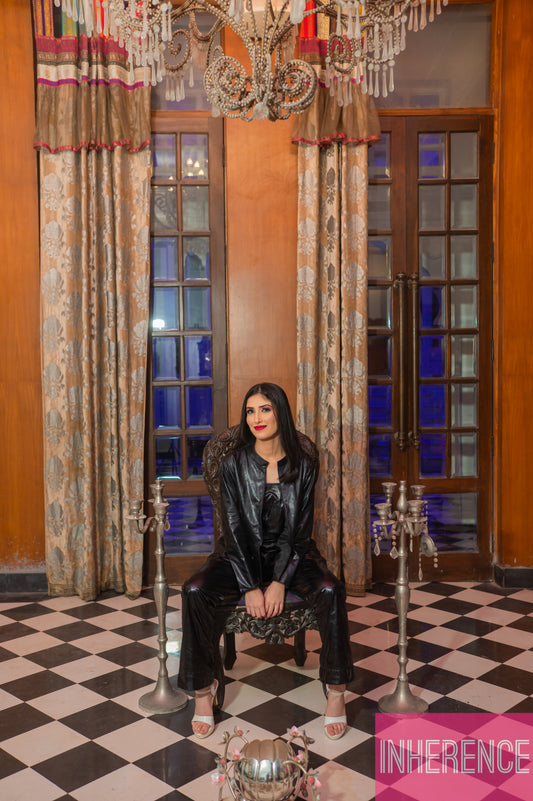 Black leather Pant with Peplum Jacket