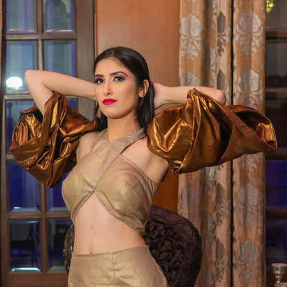 Golden Shimmer Quarter Bell Sleeves